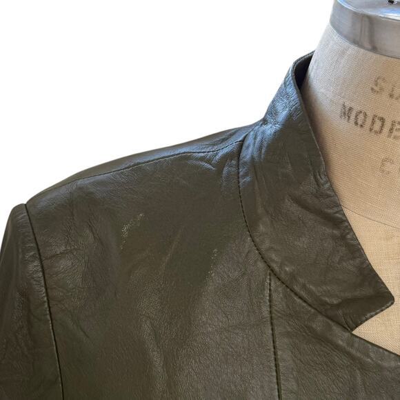 Zadig & Voltaire Leather Jacket FR 42 Womens XL Pickle Green NEW - Picture 4 of 11